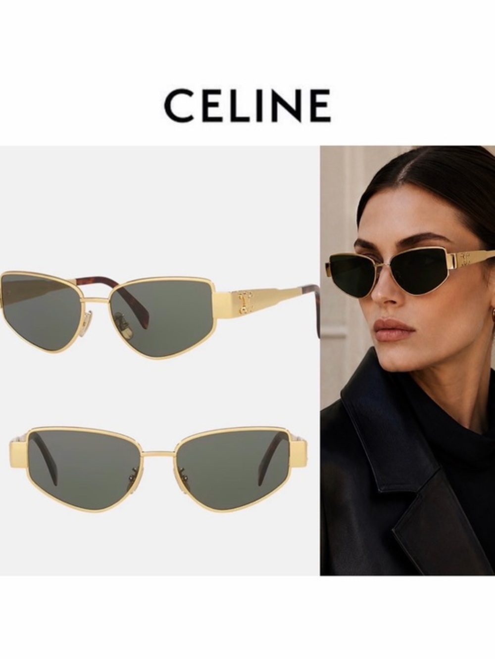 CELINE CL40293U METAL TRIOMPHE GOLD FRAME SUNGLASSES GREEN LENSES NWT $600